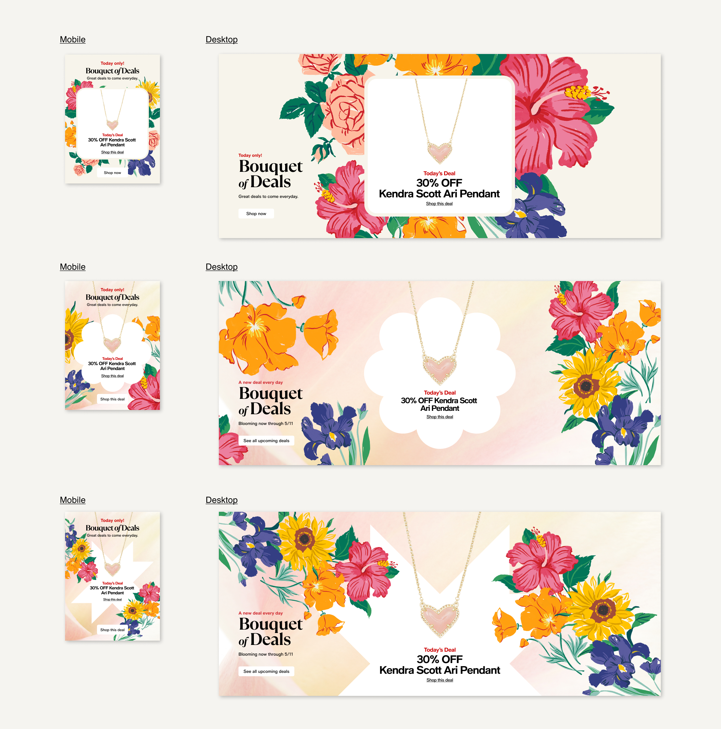 Flower Show V3 exploration — brand shapes as framing
