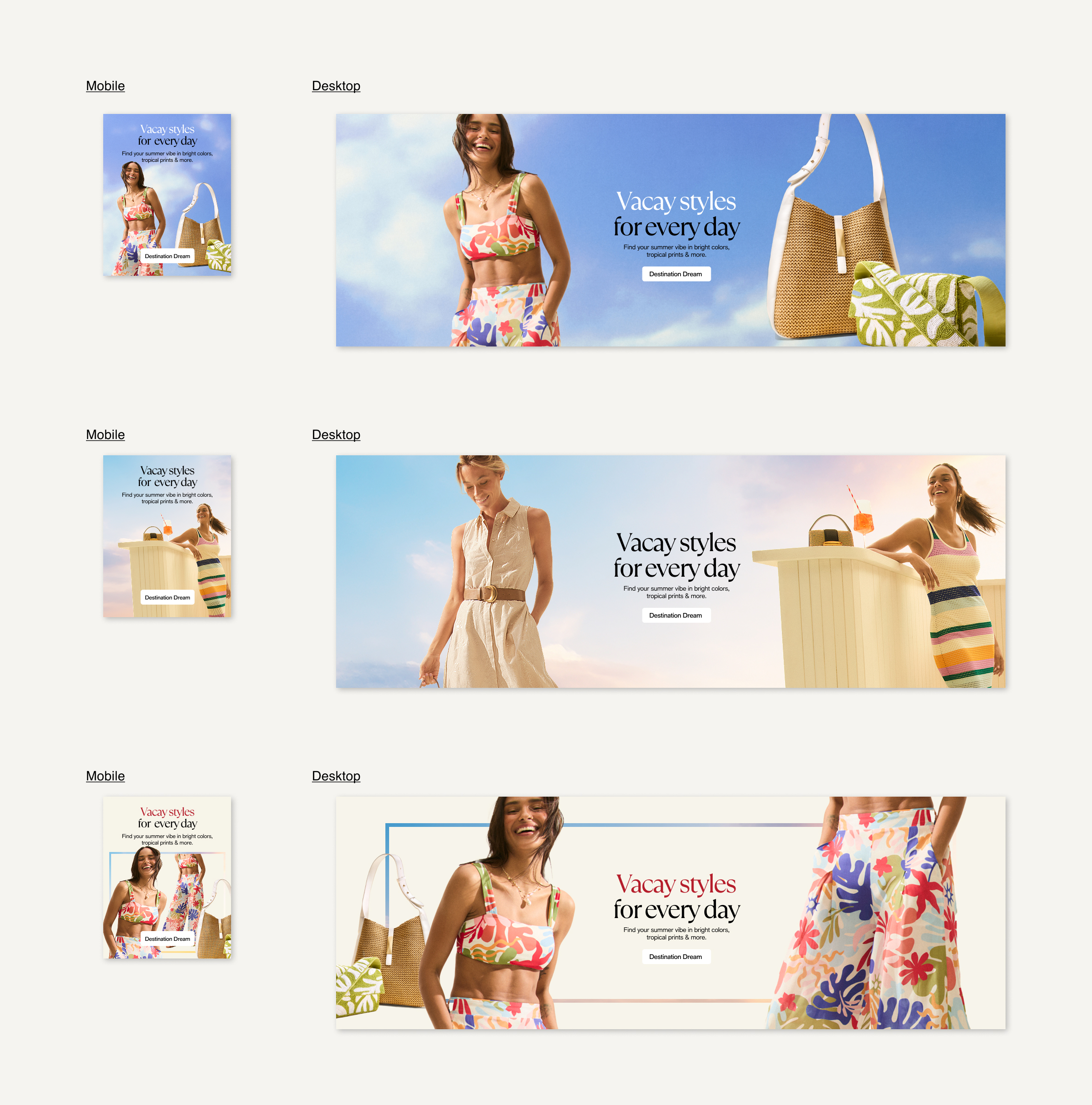 Vacay V2 exploration — balanced editorial template