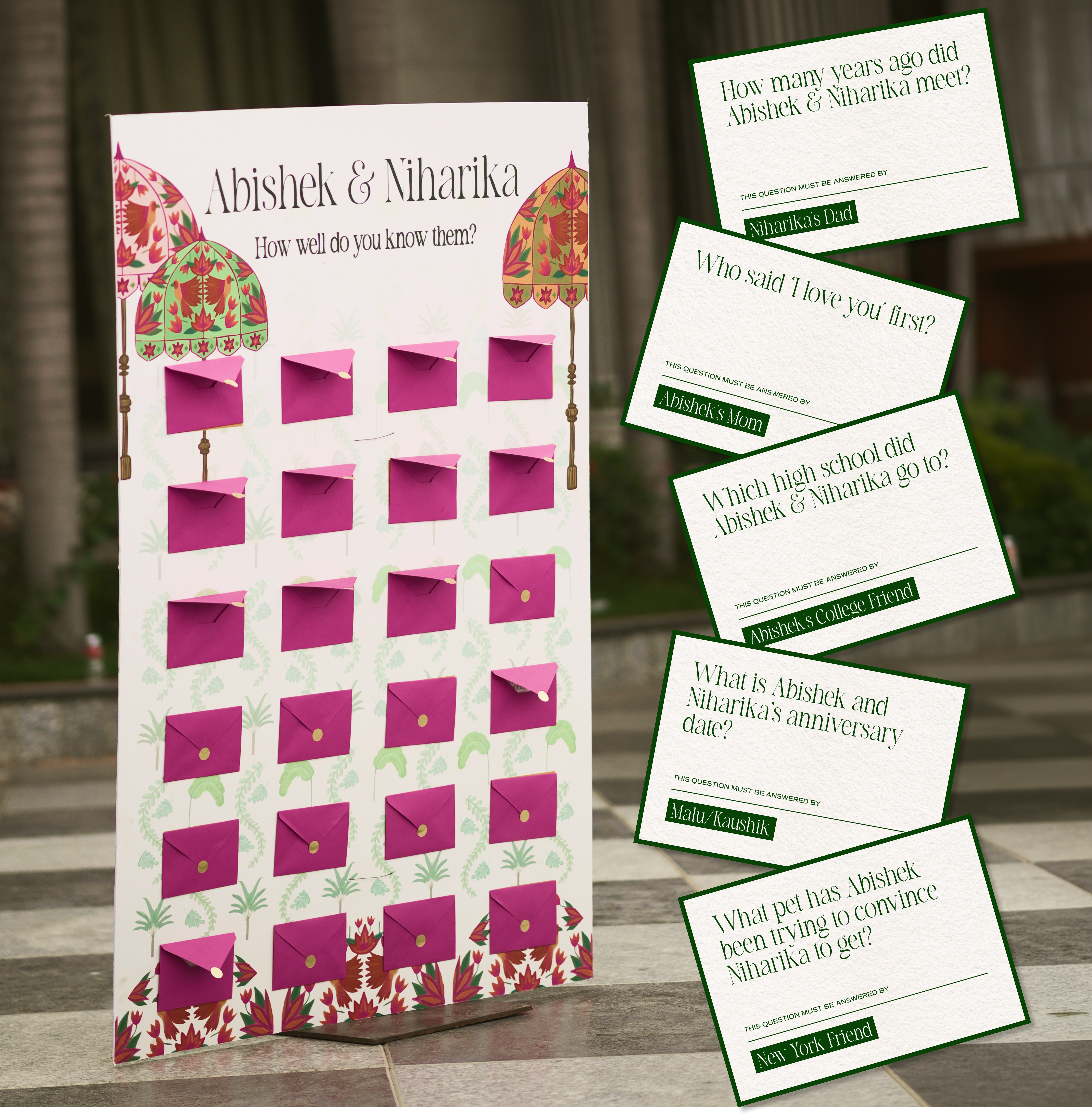 Mehendi trivia installation with question cards