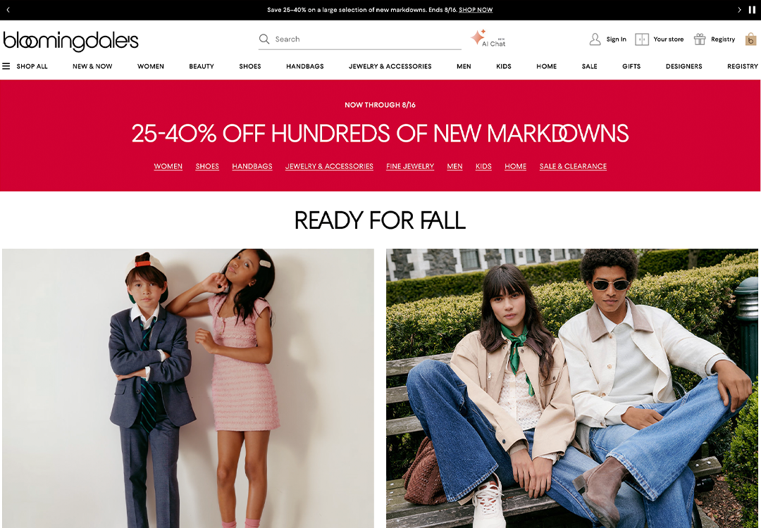 Bloomingdale's homepage during a sale period