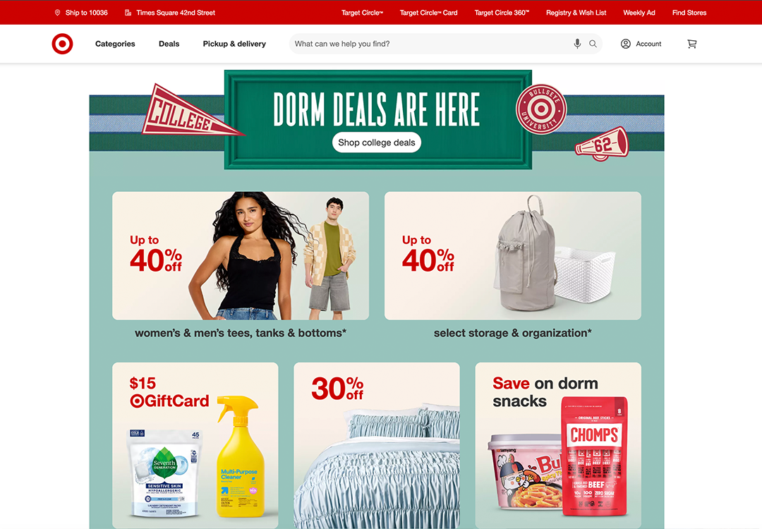 Target homepage sale grid